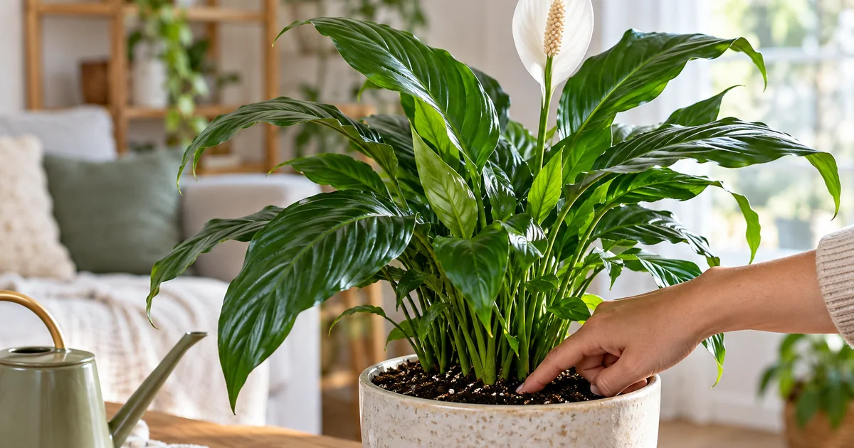 Botanical photo illustrating peace lily care: how to tell when it needs water