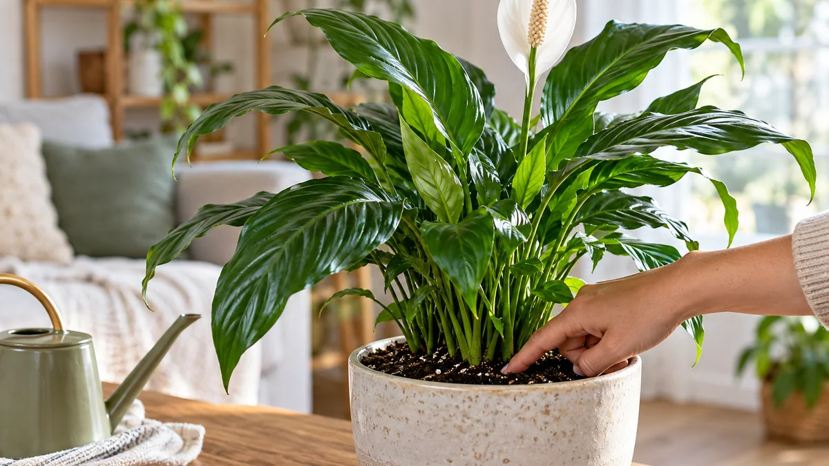 Photo detail related to peace lily care: how to tell when it needs water