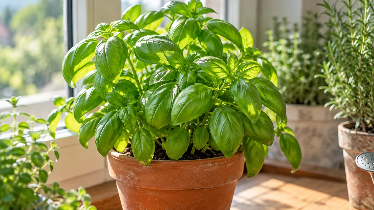 Photo illustrating how to grow basil indoors in a pot