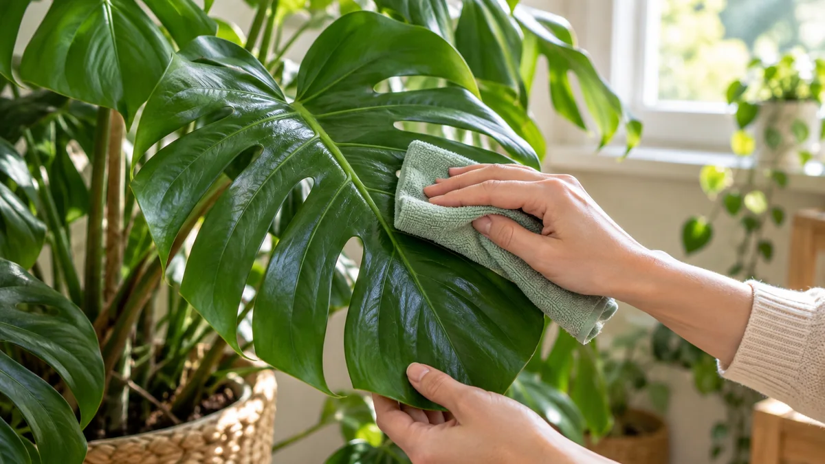 Photo illustrating how to clean houseplant leaves without damaging them