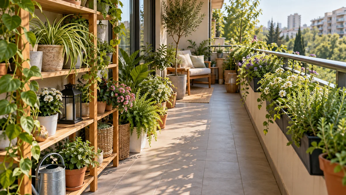 Photo detail related to how to arrange balcony plants without blocking the walkway