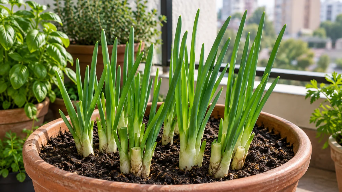 Photo illustrating how to grow green onions in a pot and keep harvesting