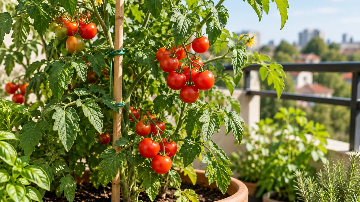 Photo illustrating how to grow cherry tomatoes in a pot: space, support, and care