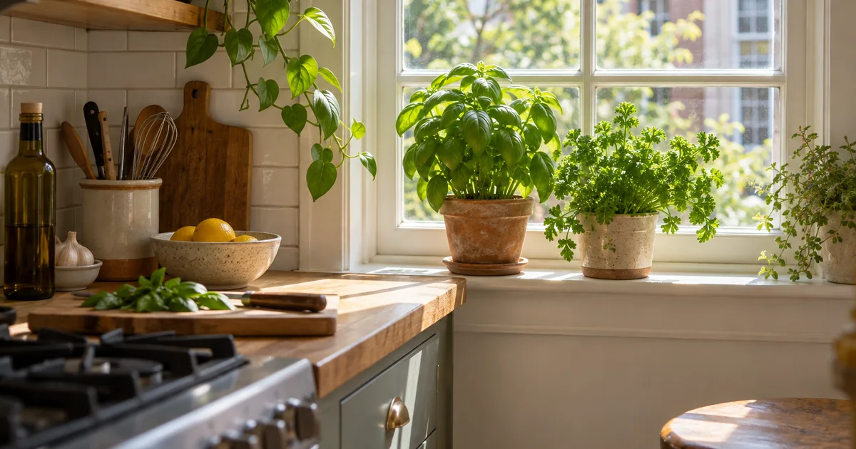 Botanical photo illustrating how to create a small herb garden in your kitchen