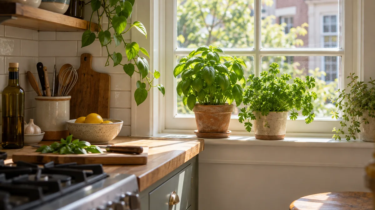 Photo illustrating how to create a small herb garden in your kitchen