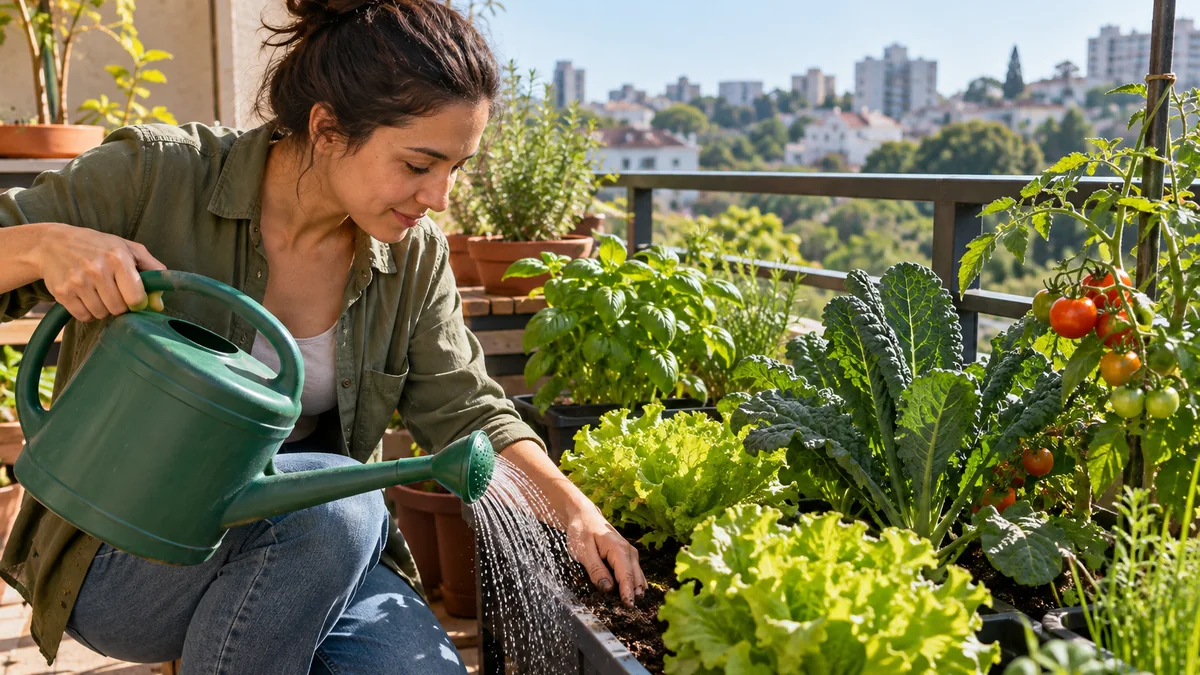 Photo illustrating how to water a home vegetable garden during hot weather