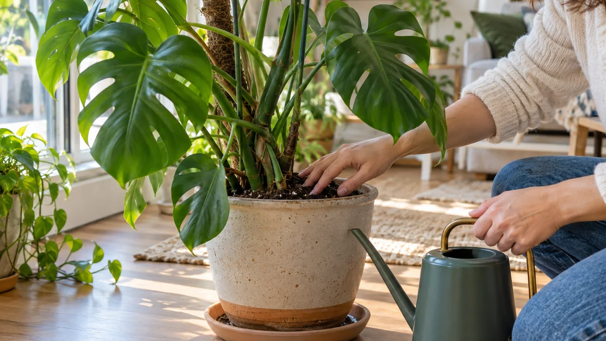 Photo illustrating how to water houseplants without waterlogging the soil