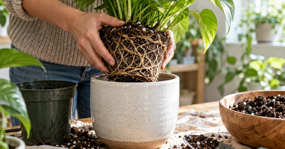 Botanical photo illustrating how to repot a plant without damaging its roots