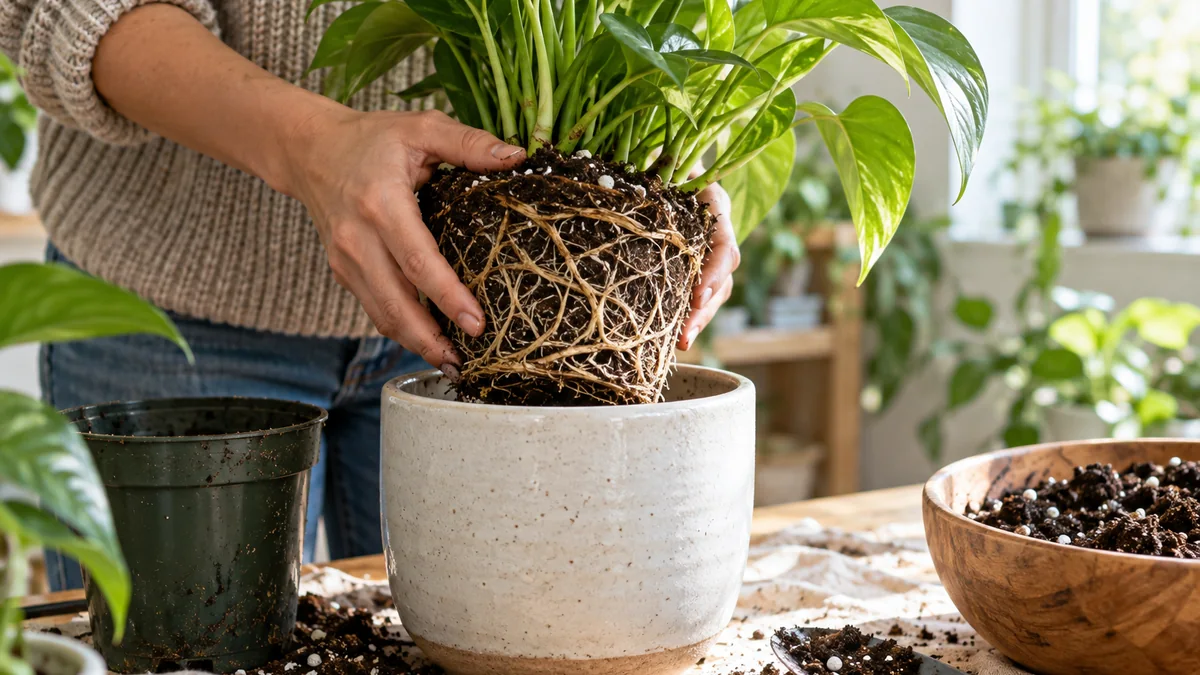 Photo illustrating how to repot a plant without damaging its roots
