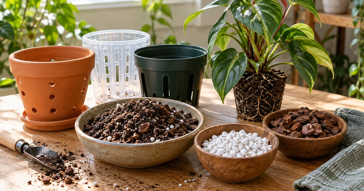 Botanical photo illustrating how to choose pots and potting mix for houseplants