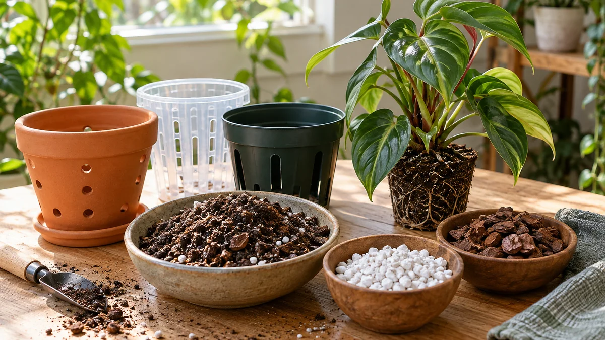 Photo illustrating how to choose pots and potting mix for houseplants